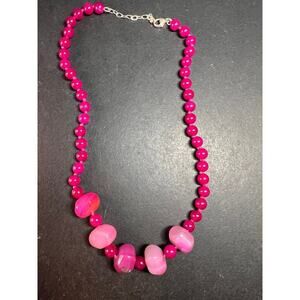 NEW Fuchsia pink dyed agate beaded necklace with sterling silver clasp